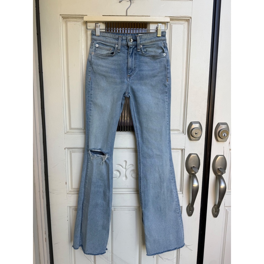 Rag & Bone Nina High Rise Flare Jeans Light Wash Distressed Split Hem Size 23